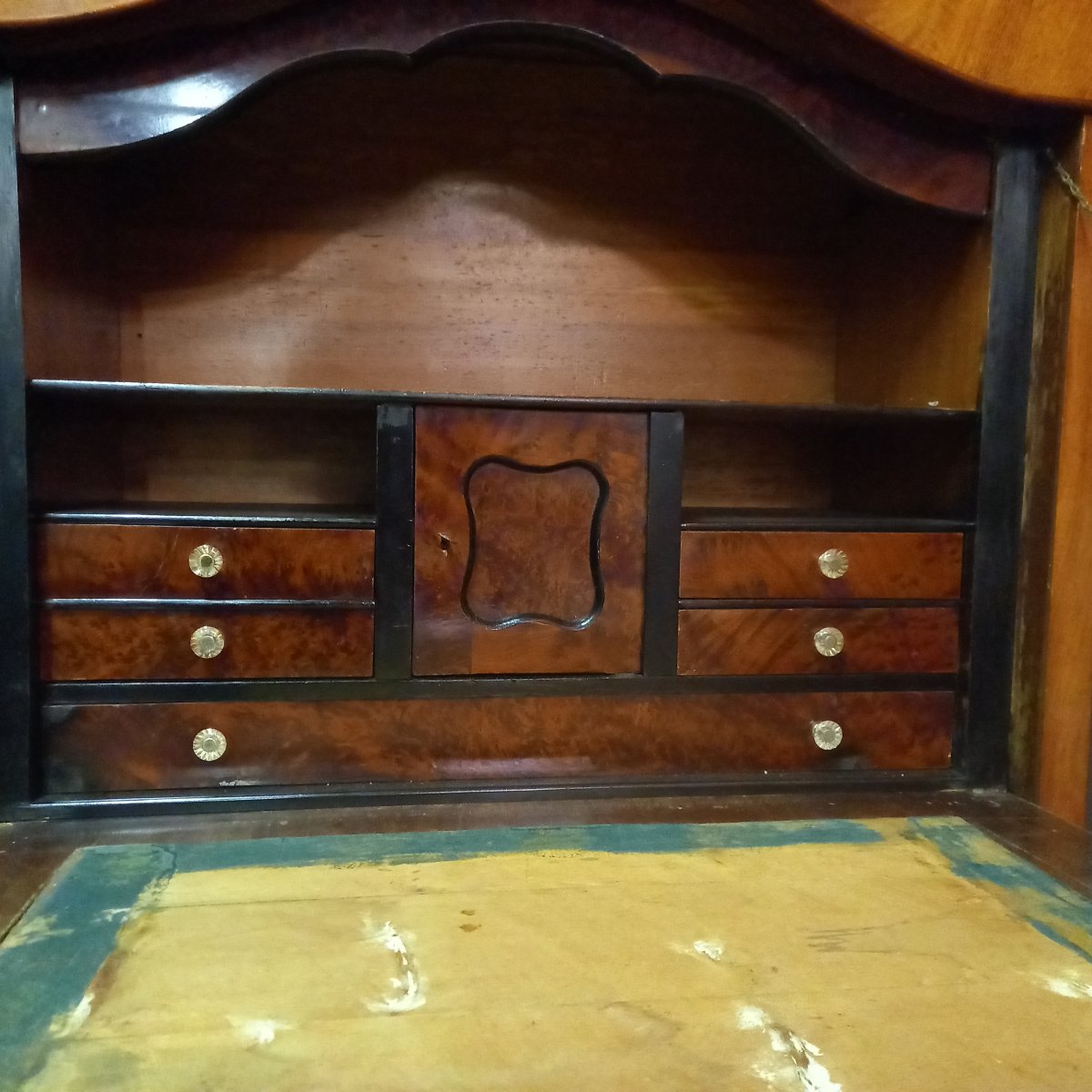 A Walnut Drop-leaf Desk Of Dutch Origin, Topped With A Pediment; William Period-photo-2