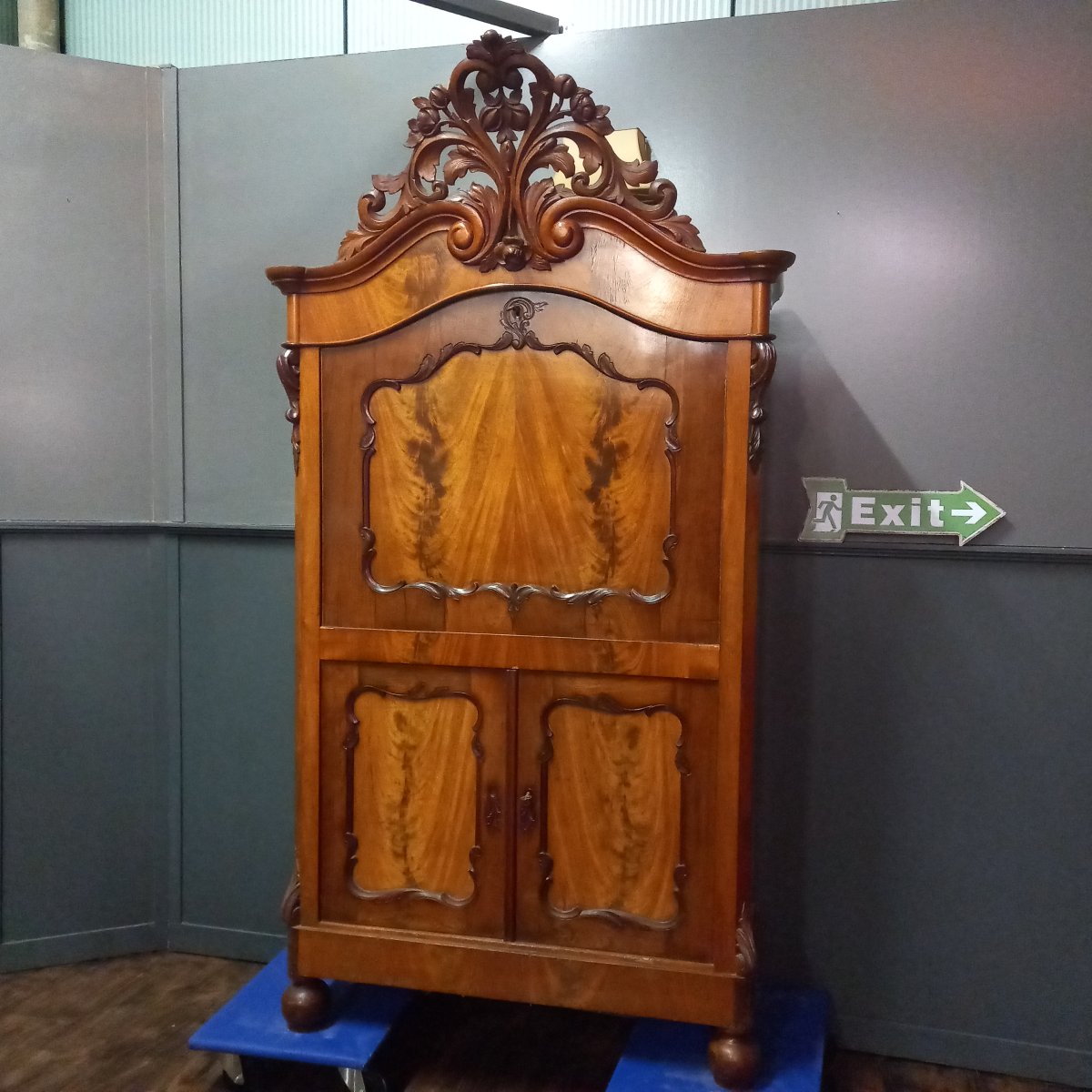 A Walnut Drop-leaf Desk Of Dutch Origin, Topped With A Pediment; William Period