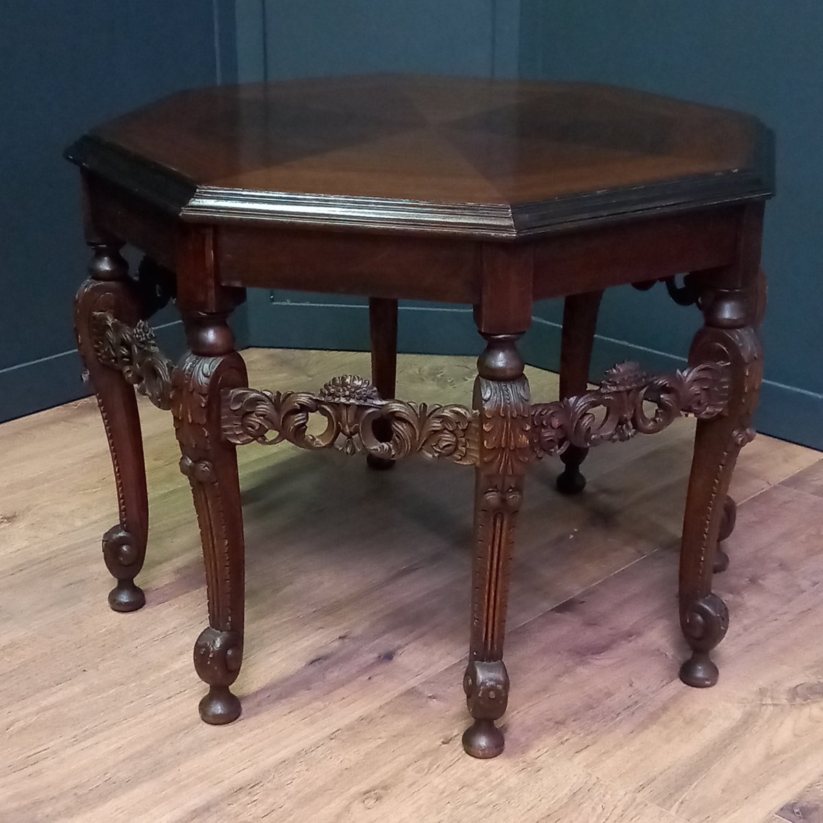 Octagonal Table Made Of Indian Walnut With An Oak Base-photo-2