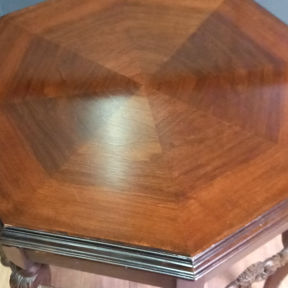 Octagonal Table Made Of Indian Walnut With An Oak Base-photo-3