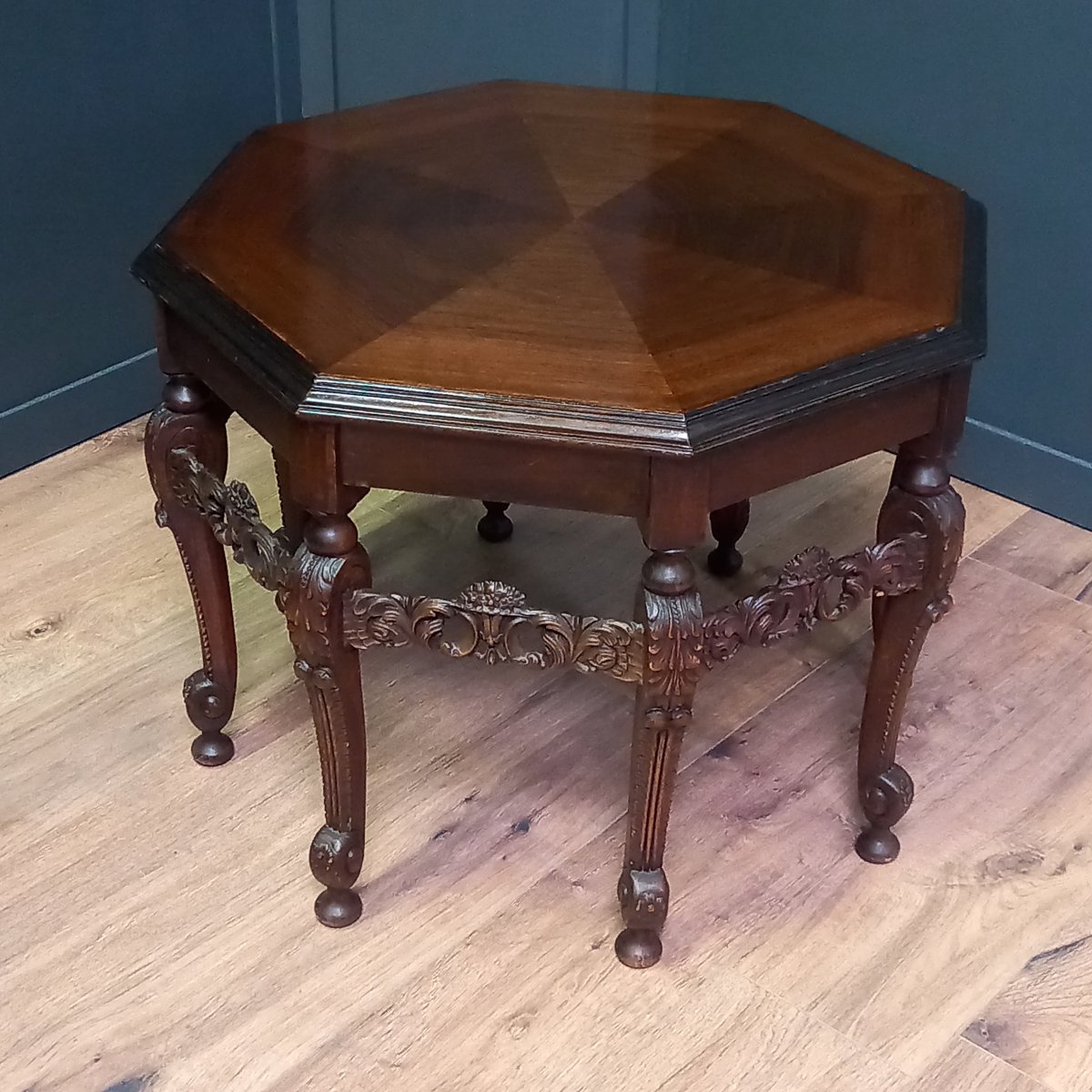 Octagonal Table Made Of Indian Walnut With An Oak Base