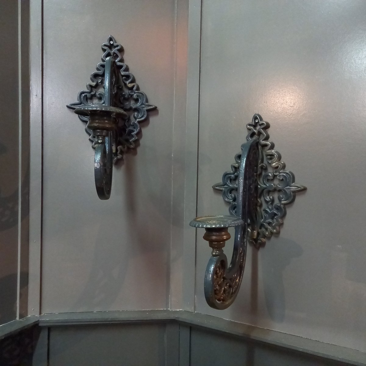 A Pair Of Large Cast-iron Wall Sconces From 1880-photo-2