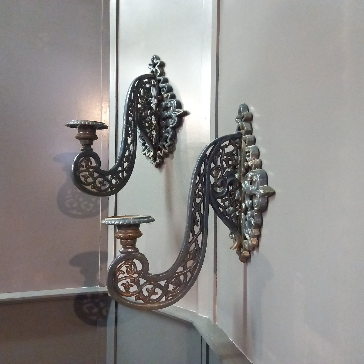 A Pair Of Large Cast-iron Wall Sconces From 1880-photo-2