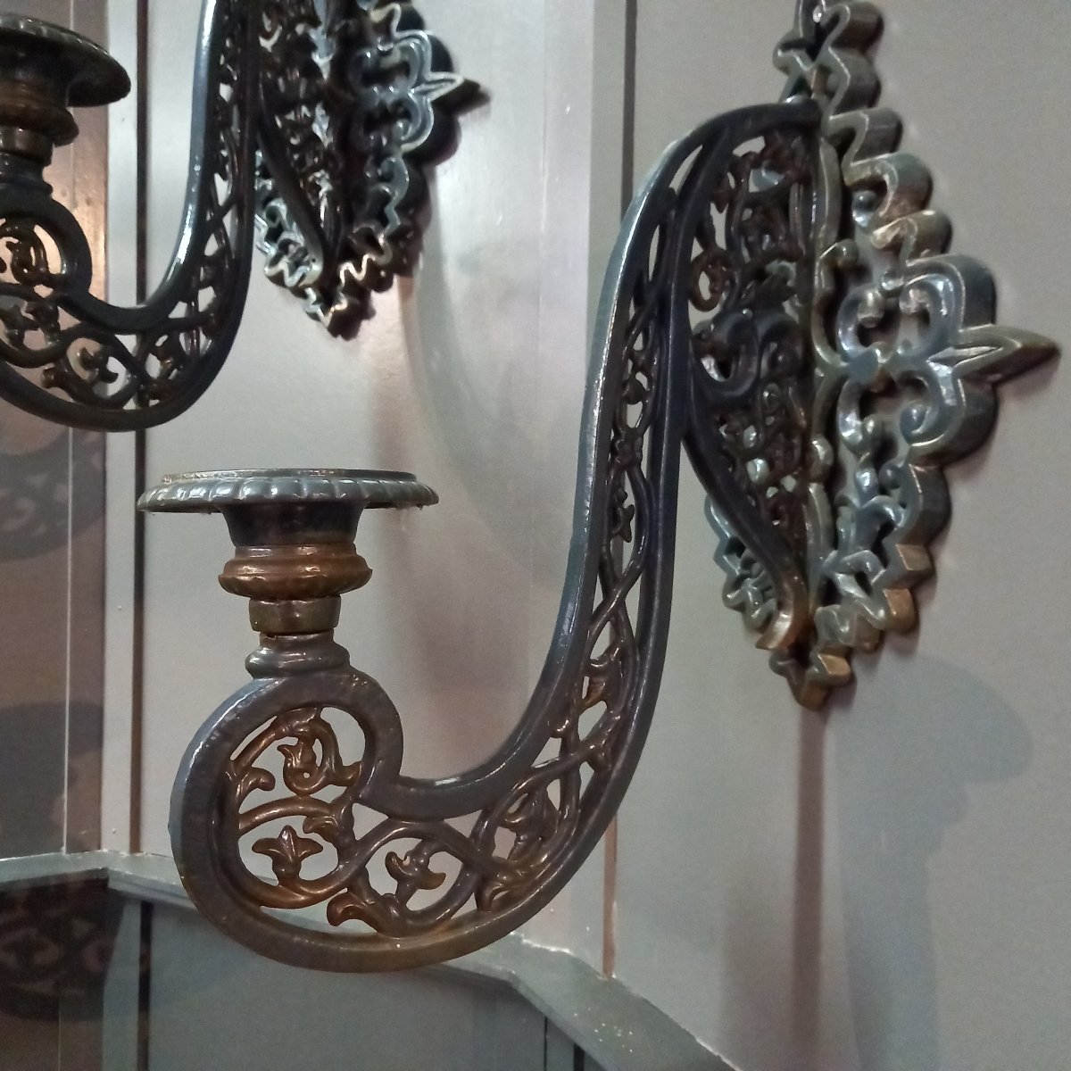 A Pair Of Large Cast-iron Wall Sconces From 1880-photo-5