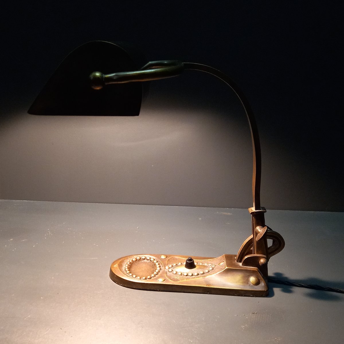 Lampe de notaire / lampe de banquier Art Déco en laiton vieilli-photo-6