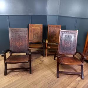 Set Of 4 Brutalist Folding Chairs In The Style Of Angel Pazmino