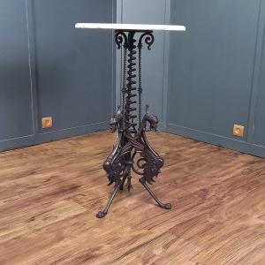 A Unique 19th-century Table Made Of Italian Marble With A Hand-forged Base.