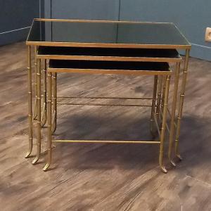 Mini Nesting Tables, Bamboo-look, Mid-century Style, In The Style Of Maison Baguès
