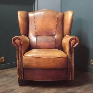 Sturdy Wingback Chair Made Of Sheepskin
