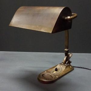 Lampe de notaire / lampe de banquier Art Déco en laiton vieilli