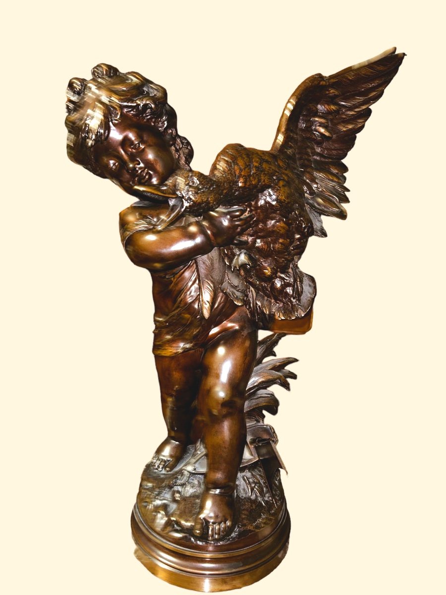Un Bronze De 19 Ieme Siécle L Enfant Au Canard sig aug Moreau