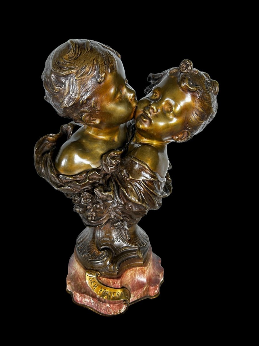 A Bronze From 19th Century The Fraternal Kiss Bust Sig Aug Moreau 