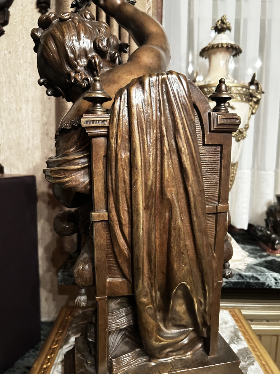 Louis Auguste Moreau Sculpture française en bronze patiné d'une fille avec une poupée par Augus-photo-4