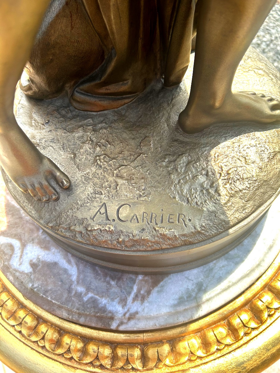 In bronze de 19 ieme siécle sig A.carrier et Dalbergue ciceleur l amour se confie A l amitié-photo-3