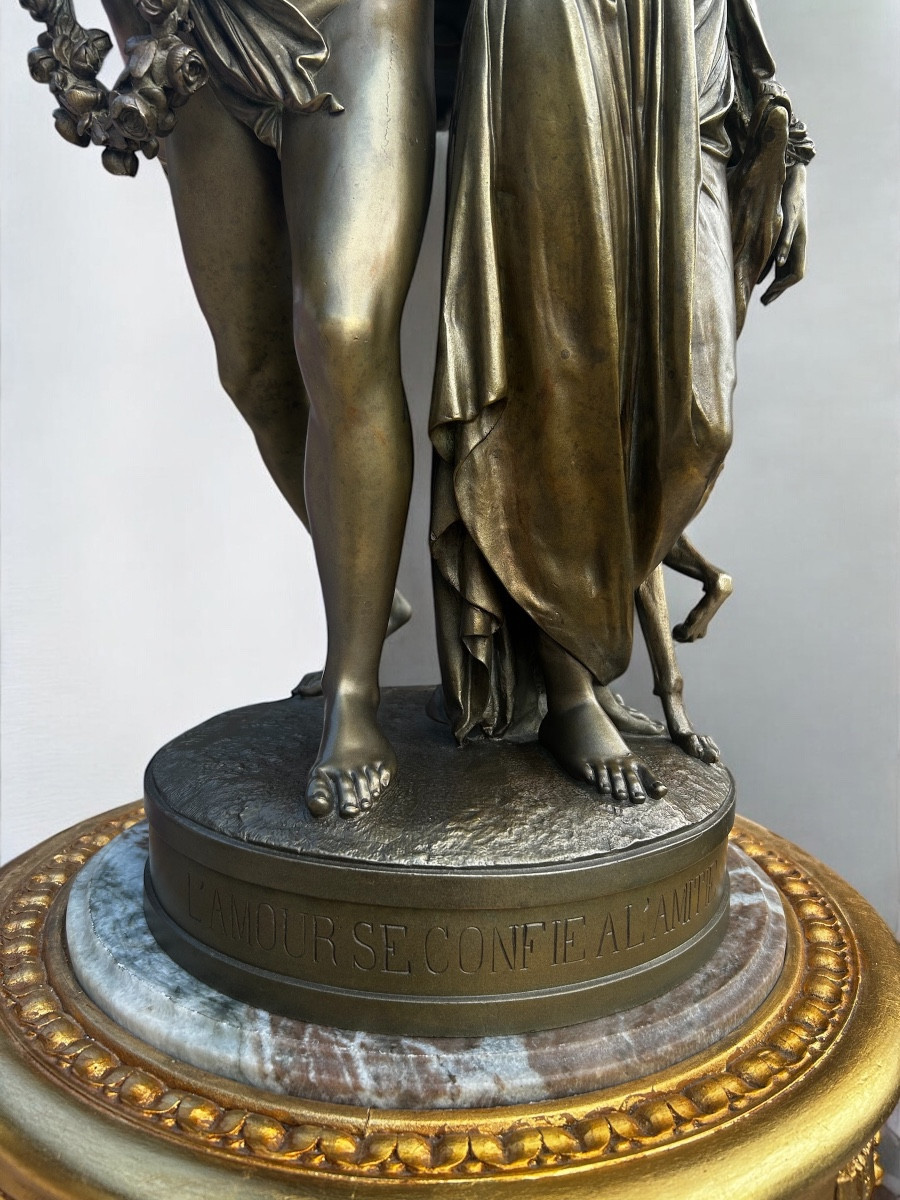 In bronze de 19 ieme siécle sig A.carrier et Dalbergue ciceleur l amour se confie A l amitié-photo-5