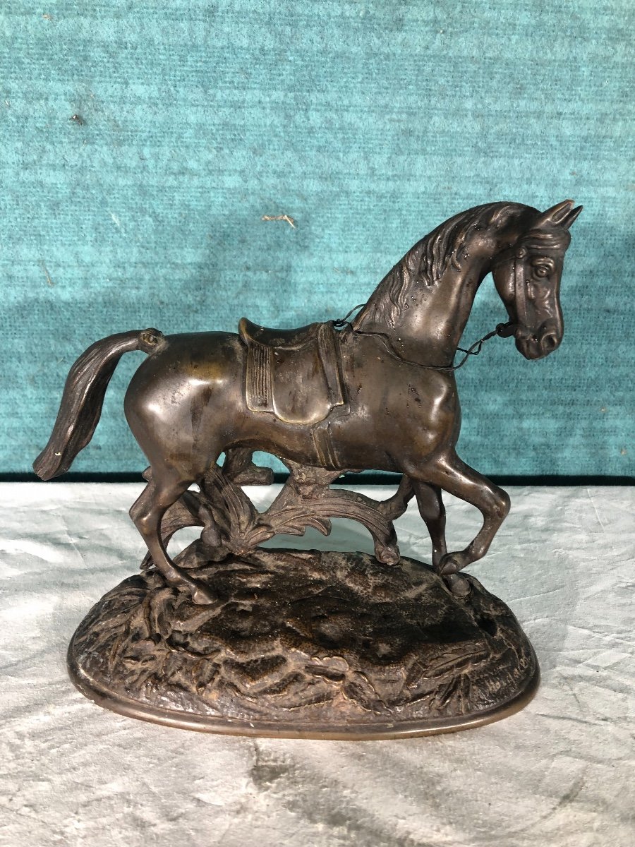 Cheval à La Barrière En Bronze De 19 Siécle Sig Moigniez