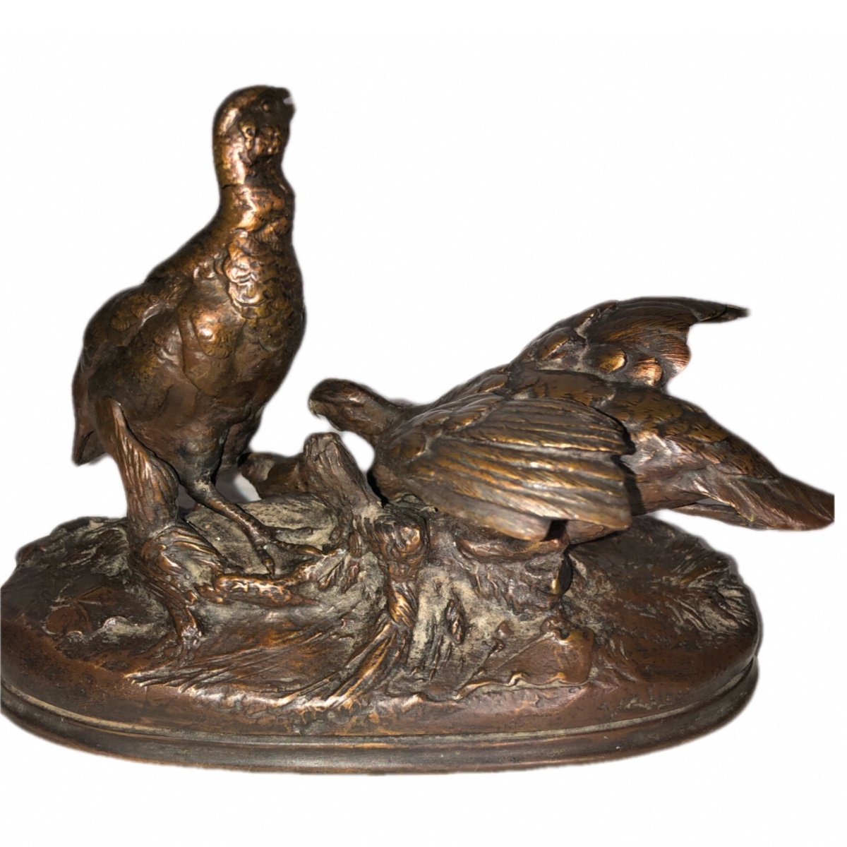 19th Century A Bronzeles Partridges And Its Small Sig Moigniez-photo-1