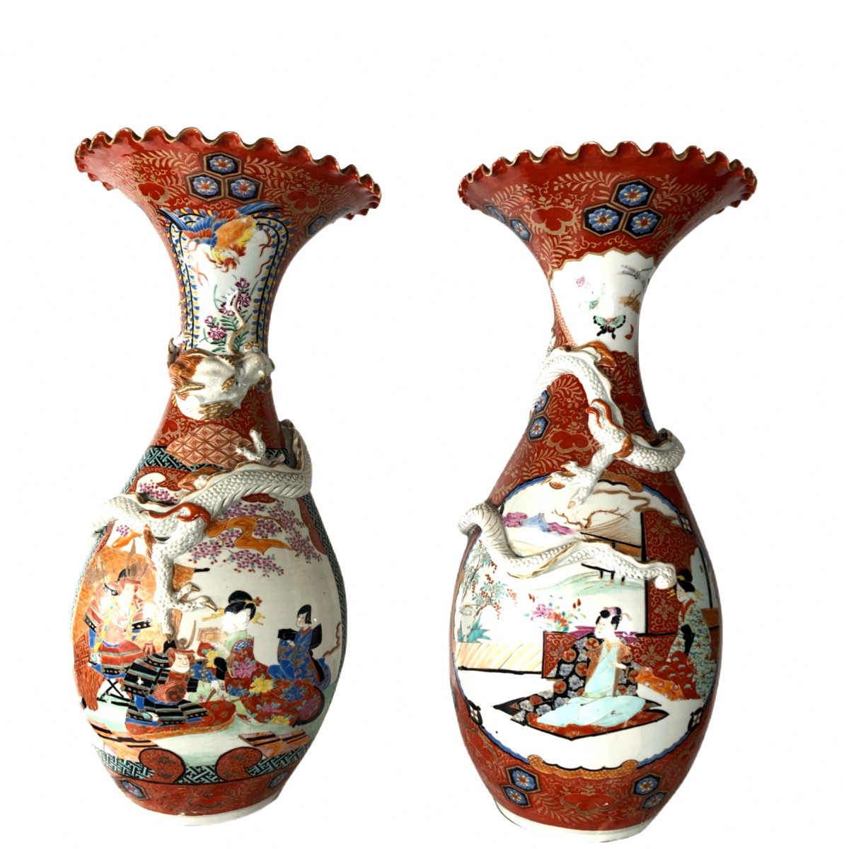 Paire Des Vases Japonais 19 Ieme Siécle pas restauration 