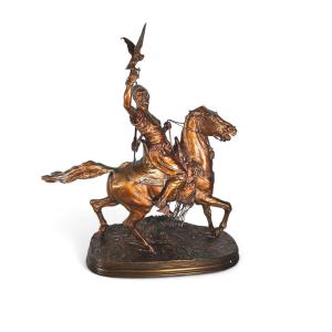 19th Century A Bronze Sig Pj Mene Arab Falconer On Horseback