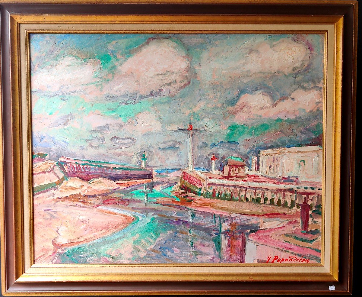 Tableau le port de Deauville Trouville par l'élève d'Othon Friesz, Georges Papandreou-photo-2