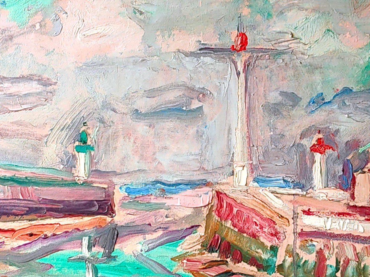 Tableau le port de Deauville Trouville par l'élève d'Othon Friesz, Georges Papandreou-photo-3