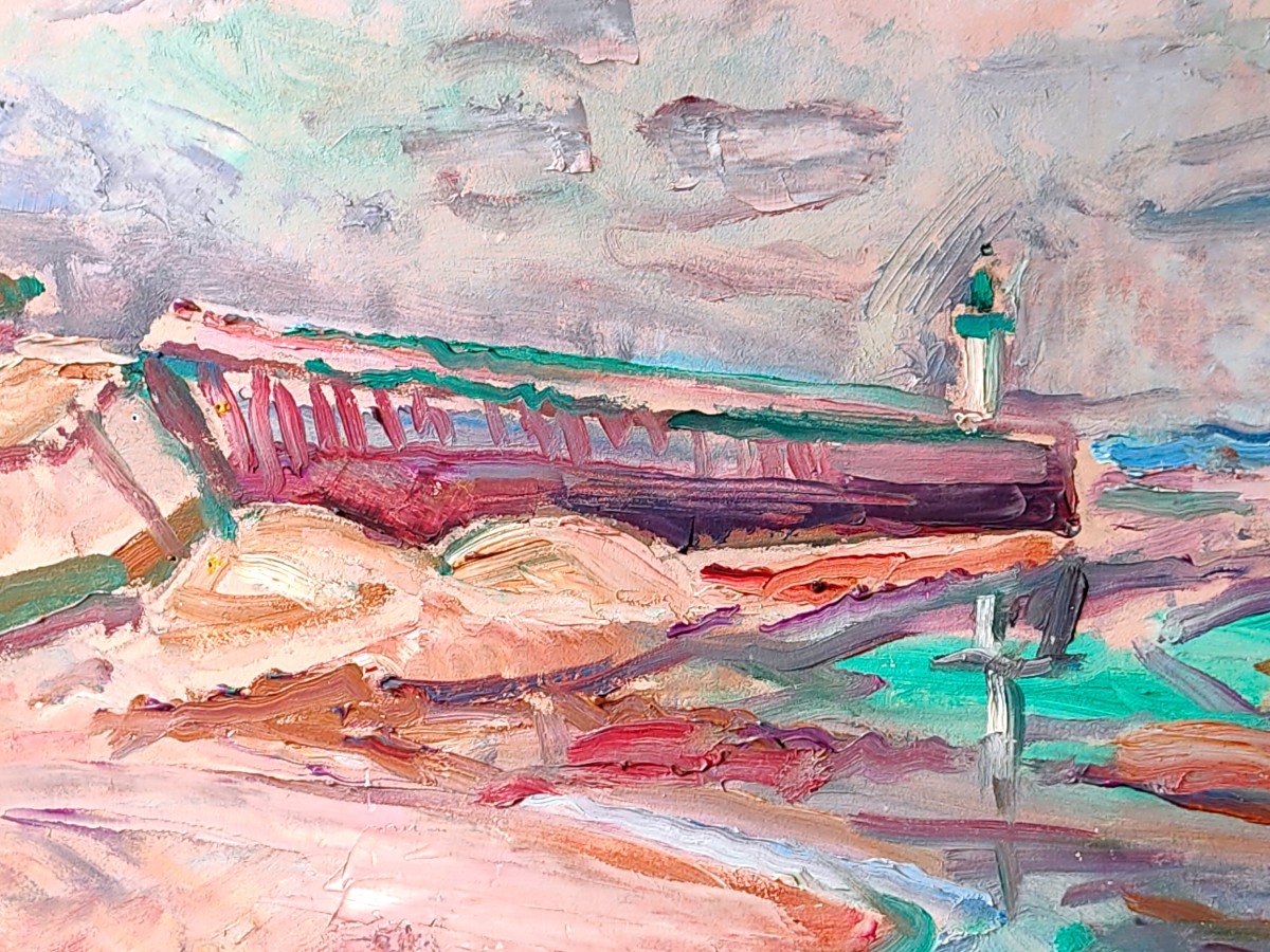Tableau le port de Deauville Trouville par l'élève d'Othon Friesz, Georges Papandreou-photo-2