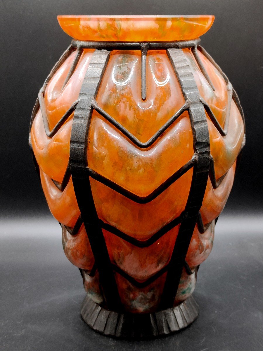 Vase Daum Majorelle verre et fer forgé Art Déco-photo-2