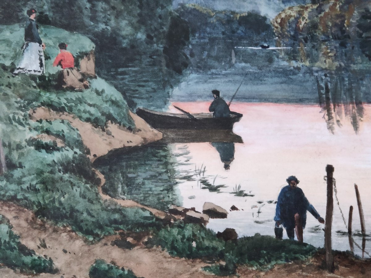 Tableau aquarelle Poissy par Edouard DALIPHARD 1833 - 1877-photo-3