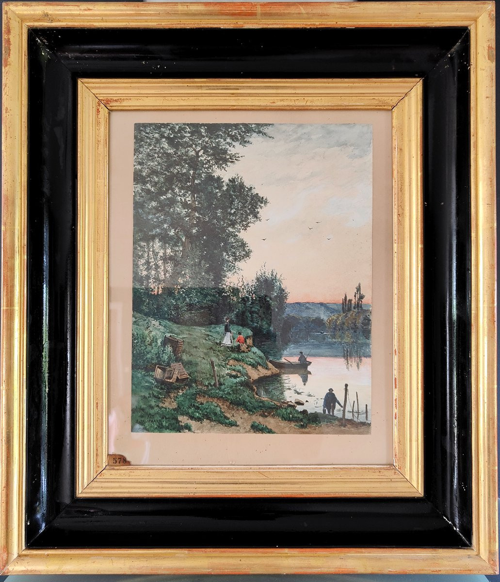 Tableau aquarelle Poissy par Edouard DALIPHARD 1833 - 1877-photo-4