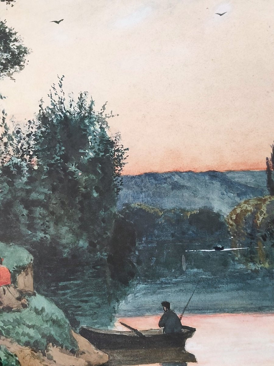Tableau aquarelle Poissy par Edouard DALIPHARD 1833 - 1877-photo-2