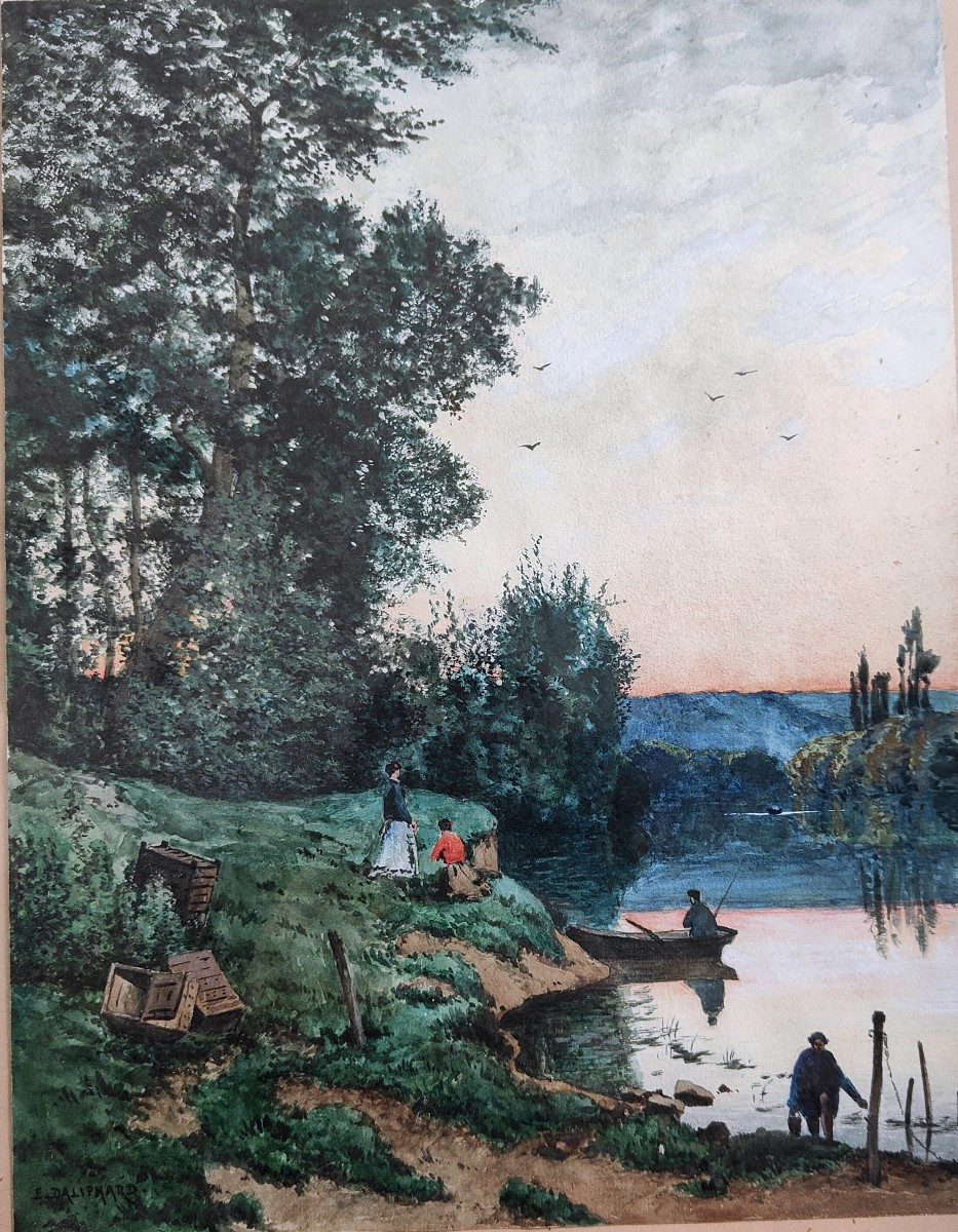 Tableau aquarelle Poissy par Edouard DALIPHARD 1833 - 1877