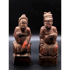 Deux Statuettes Votives  Ancêtres Chine XVIII XIX E