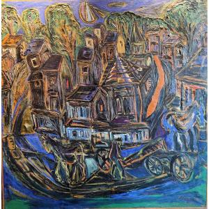 Village Painting By Jacques Chevalier Between Figuration And Abstraction 1954 Format!