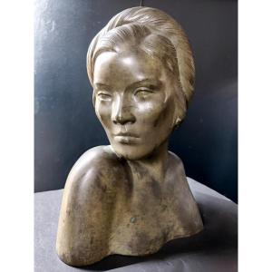 Bronze Sculpture Vietnam Nude Bust Hanoi School Circa 1930