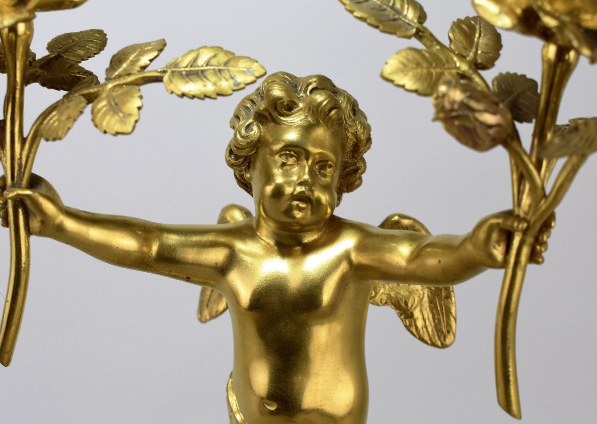 Candélabre Début XIXème Au Ange En Bronze Doré-photo-4