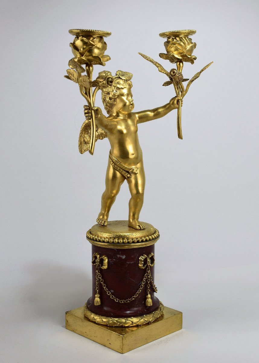 Candélabre Début XIXème Au Ange En Bronze Doré-photo-1