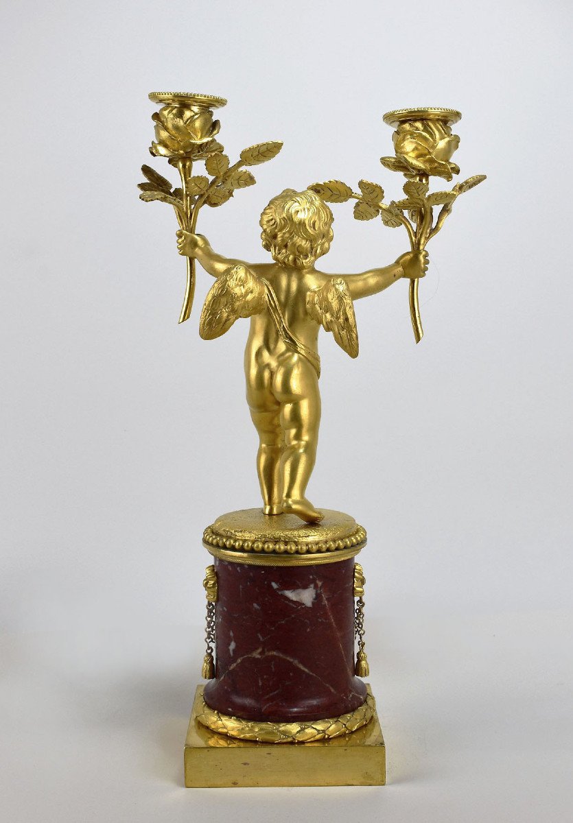 Candélabre Début XIXème Au Ange En Bronze Doré-photo-2