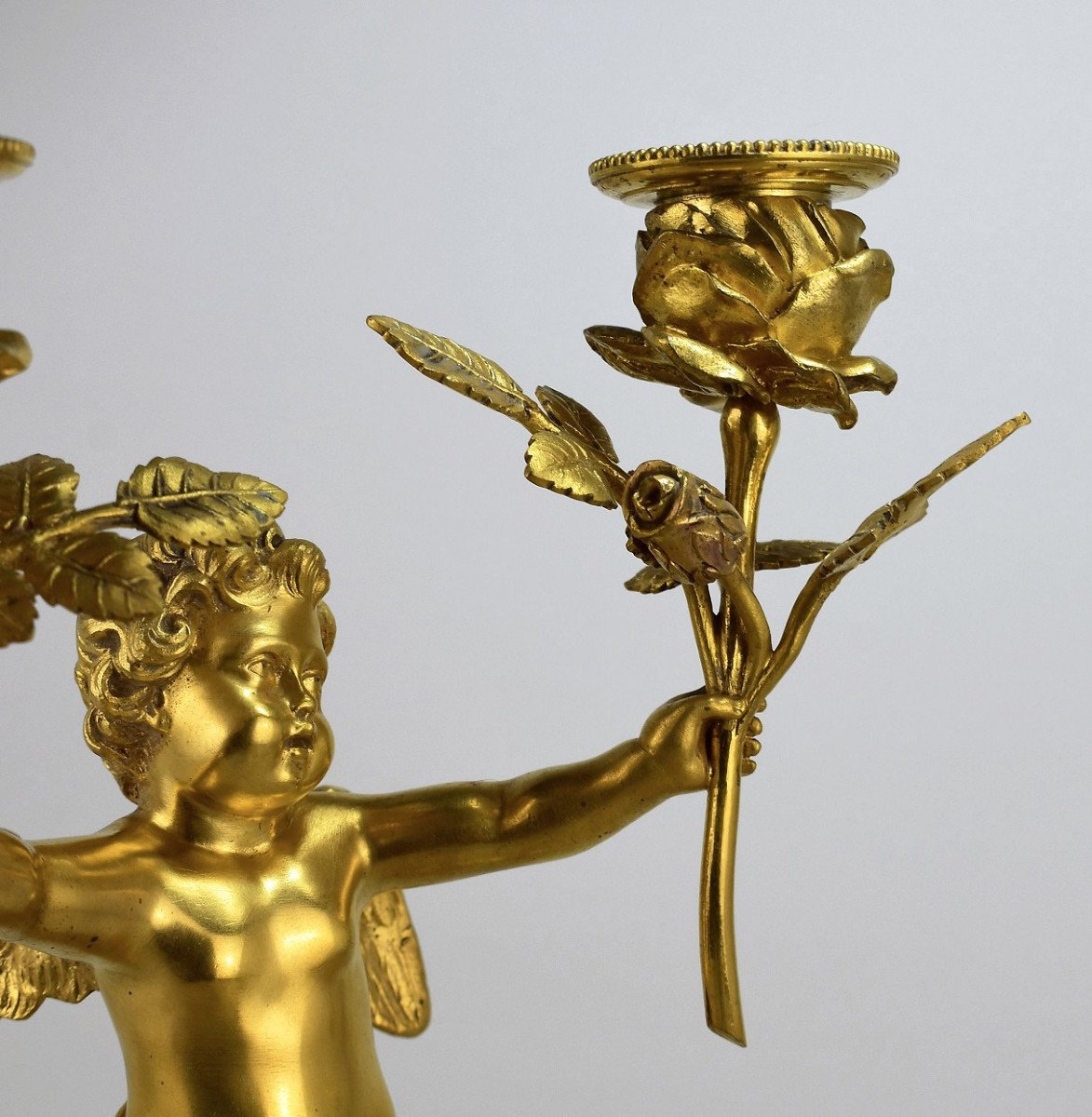 Candélabre Début XIXème Au Ange En Bronze Doré-photo-4