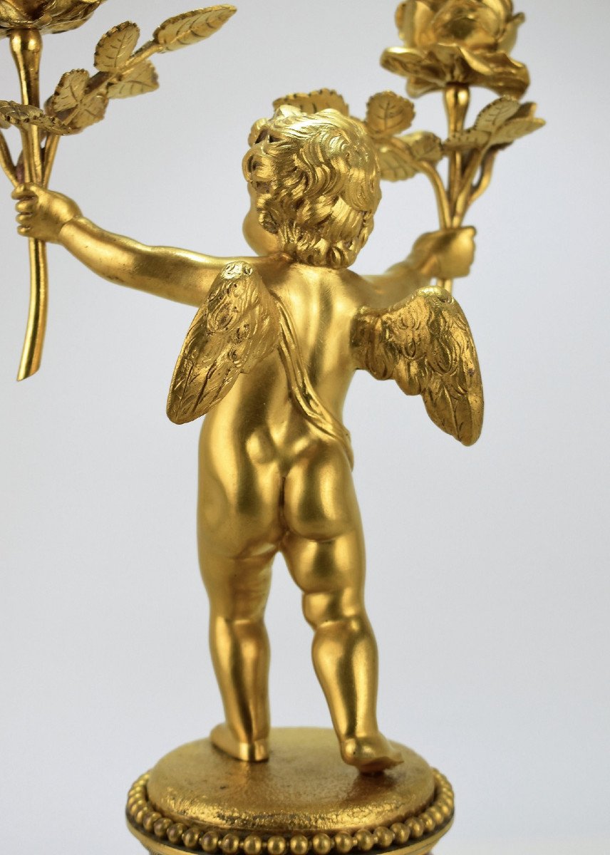 Candélabre Début XIXème Au Ange En Bronze Doré-photo-5