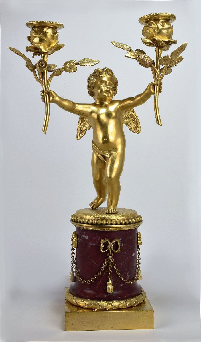 Candélabre Début XIXème Au Ange En Bronze Doré