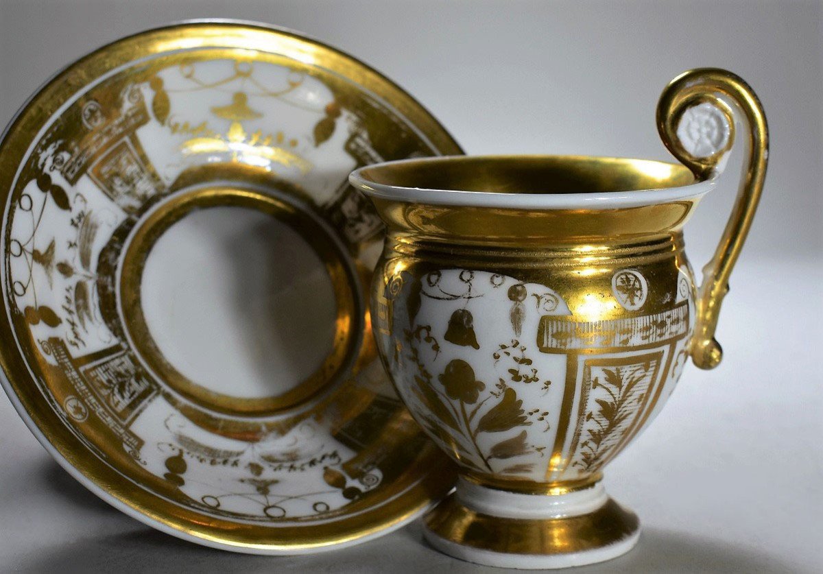 Tasse Et Sous Tasse En Porcelaine De Paris. Epoque Restauration-photo-2