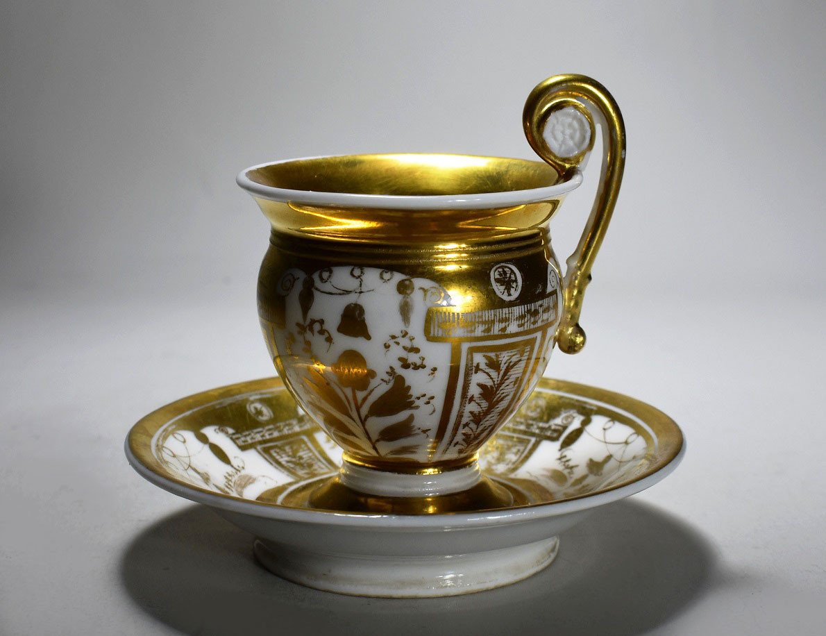 Paris Porcelain Cup And Saucer. Restoration Period-photo-3