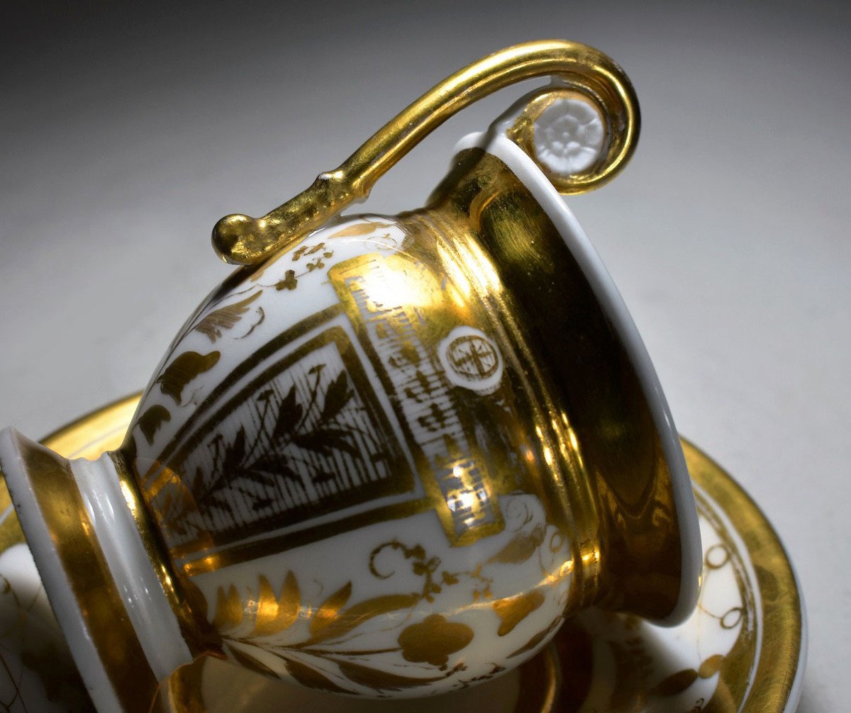 Tasse Et Sous Tasse En Porcelaine De Paris. Epoque Restauration-photo-3