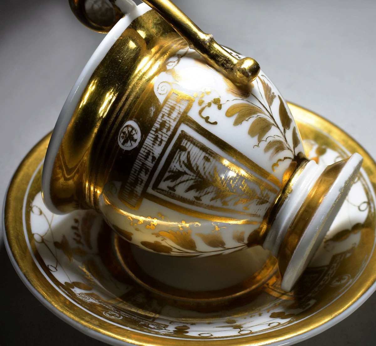 Tasse Et Sous Tasse En Porcelaine De Paris. Epoque Restauration-photo-4