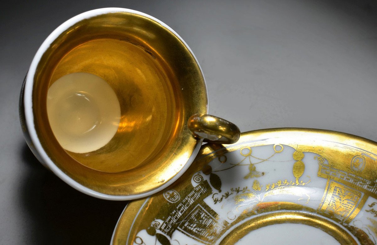 Tasse Et Sous Tasse En Porcelaine De Paris. Epoque Restauration-photo-5