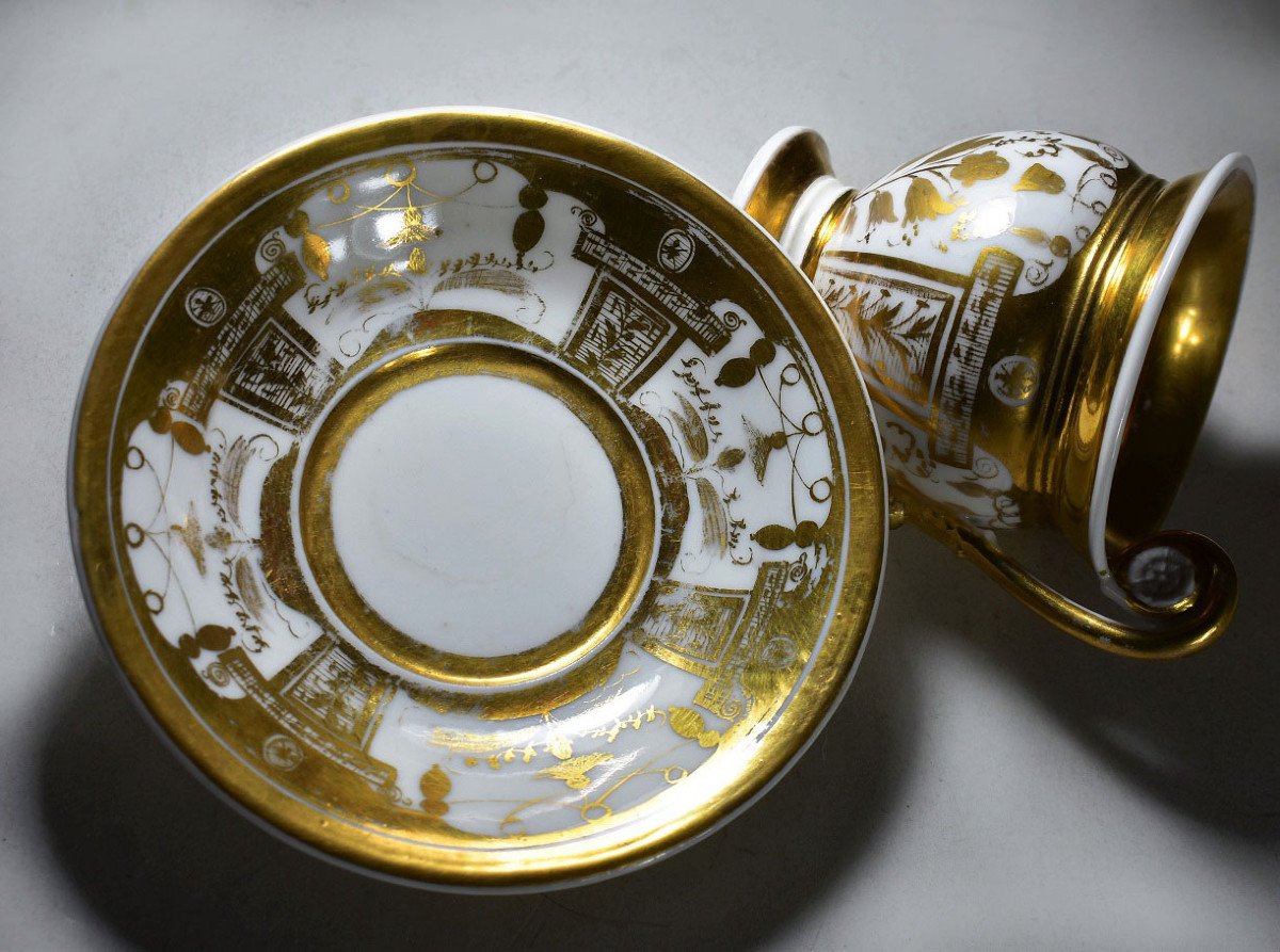Tasse Et Sous Tasse En Porcelaine De Paris. Epoque Restauration-photo-6