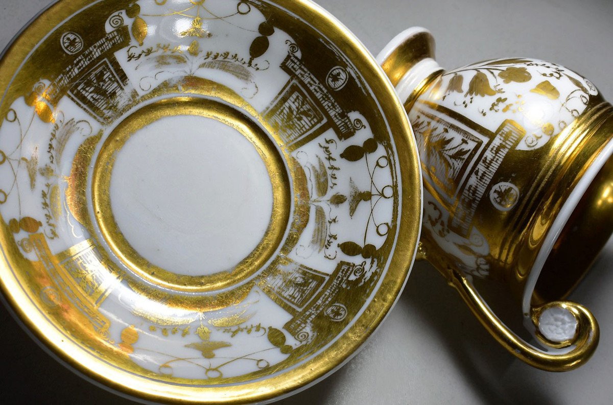 Paris Porcelain Cup And Saucer. Restoration Period-photo-7