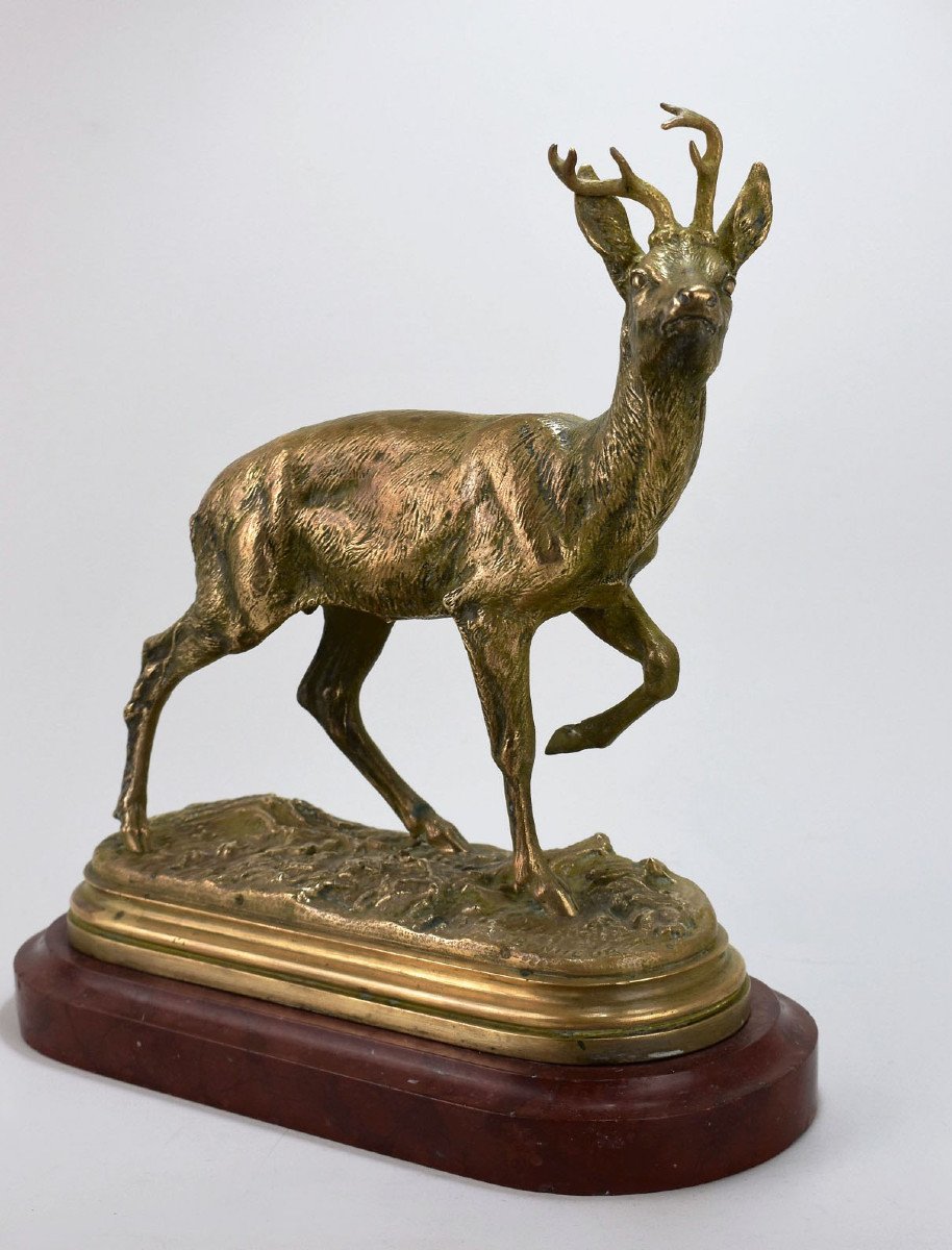 Deer Sculpture In Bronze. Isidore Happiness (1827-1801)-photo-2