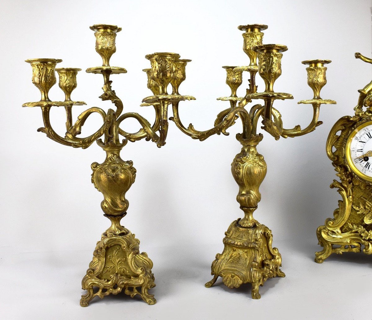 Garniture De Cheminée En Bronze Doré.19ème Siècle-photo-3