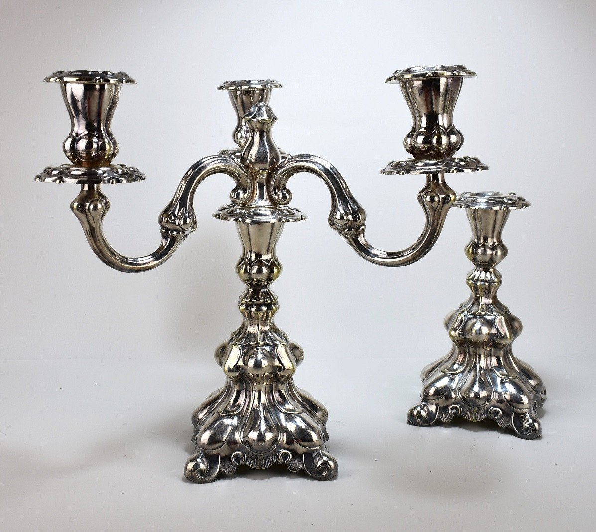 Pair Of Torches In Silvered Bronze. Early 20th-photo-4